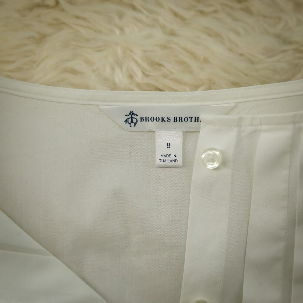 Brooks Brothers Size 8 White Pleated Button Front Down Short Sleeve Cotton Top - Picture 4 of 6